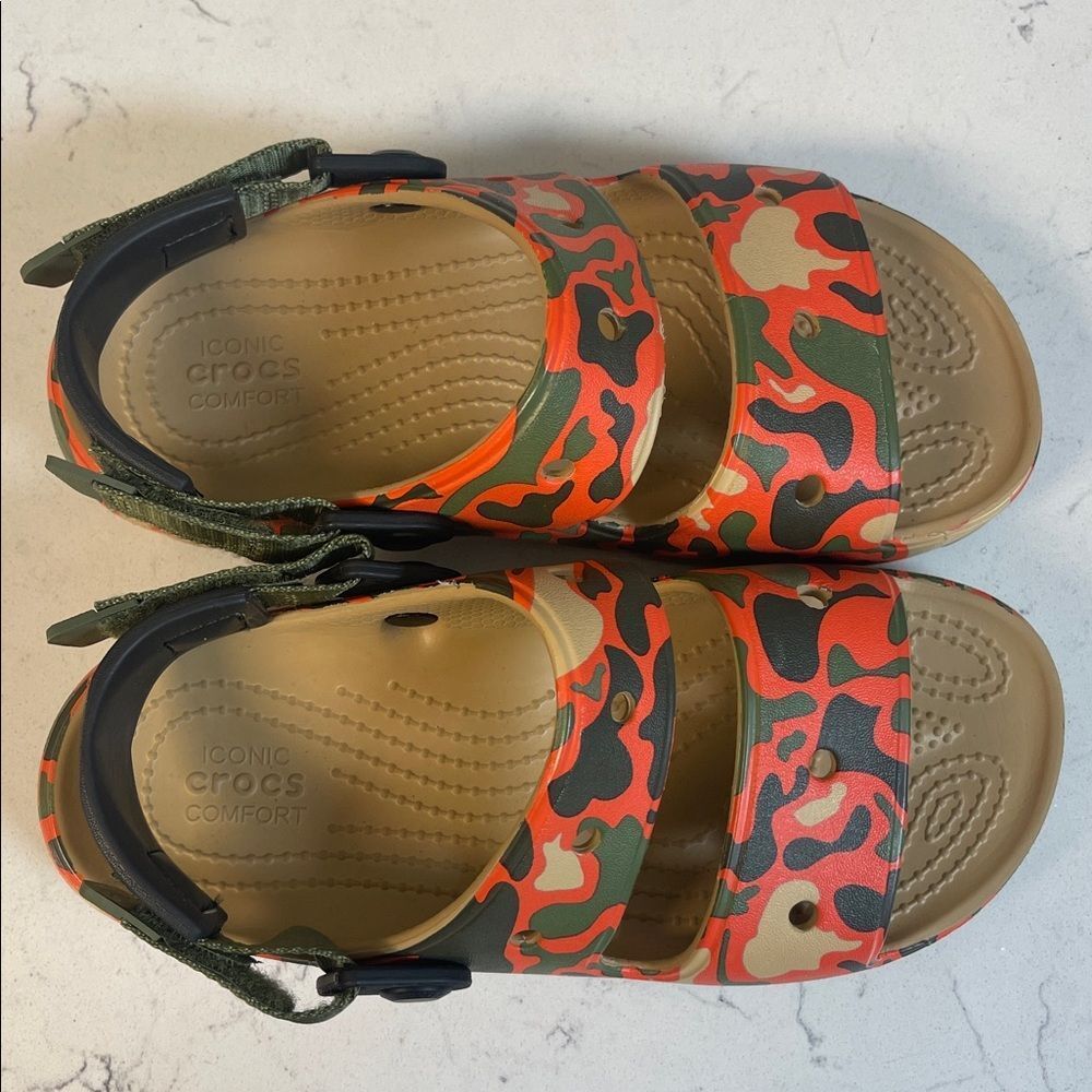 CROCS CLASSIC ALLTERRAIN CAMO SANDAL Kids Orange Camo Strap Sandals SZ Junior 3 - Picture 9 of 17